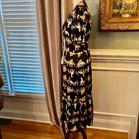 NWOT THML Black Tan Gold Horse Print Satin Midi Maxi Dress Size XS - Picture 5 of 6